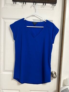 Express Royal Blue V-Neck Cap Sleeve Blouse